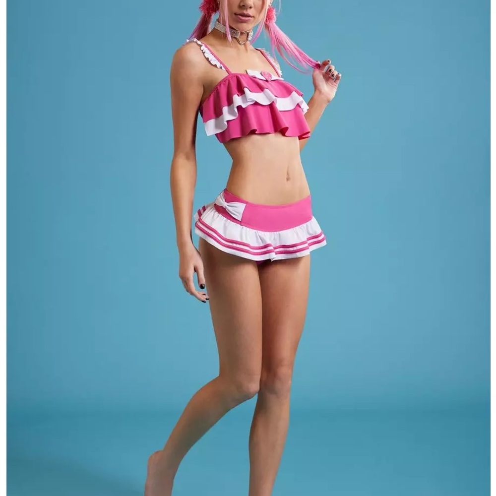 Barbie Pink & White Ruffle Swim Top and bottom set
